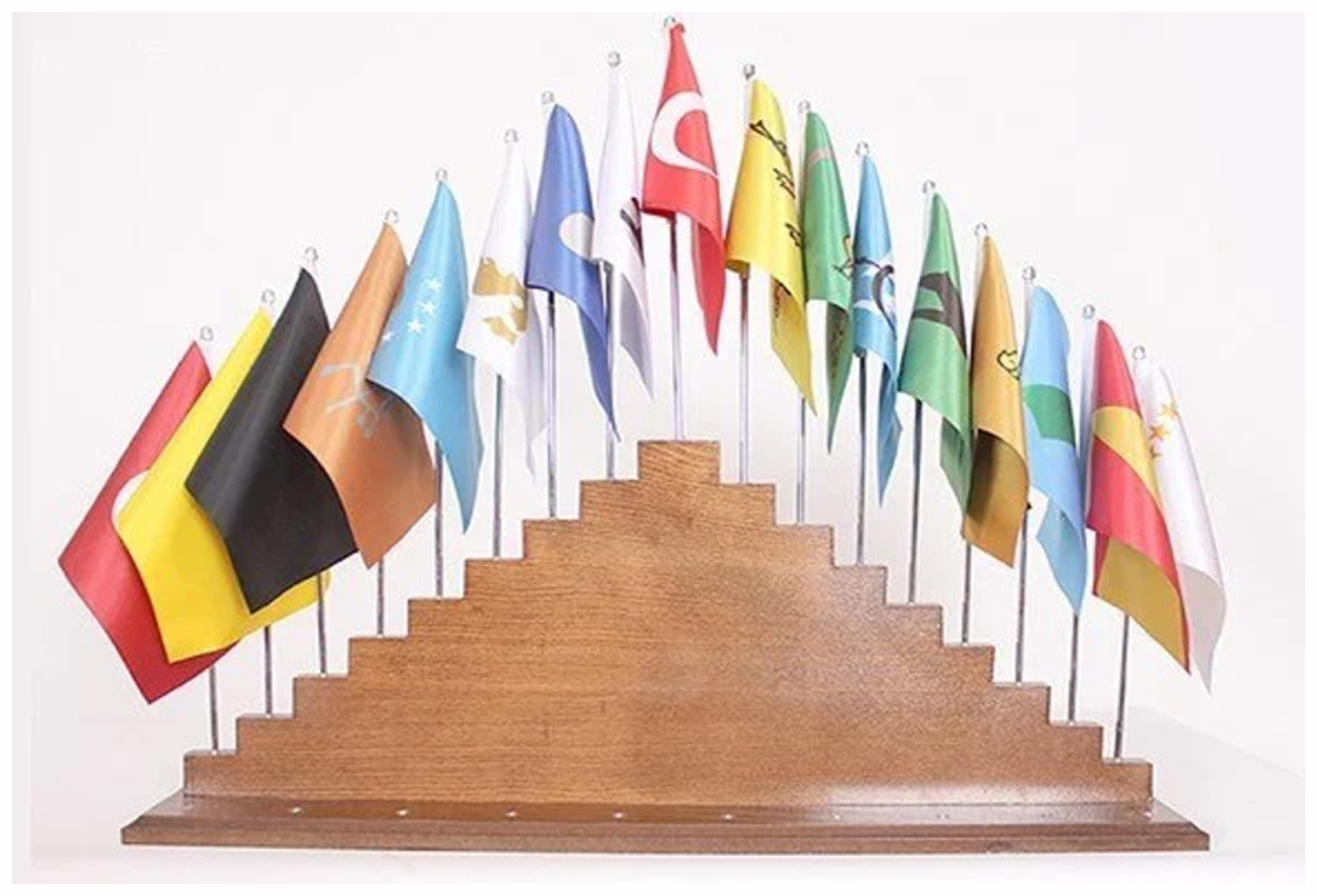 17'li Eski Türk Devletleri Bayrak Seti (Ahşap Kaideli)