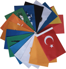 17'li Eski Türk Devletleri Bayrak Seti (Ahşap Kaideli)