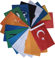 17'li Eski Türk Devletleri Bayrak Seti (Ahşap Kaideli)